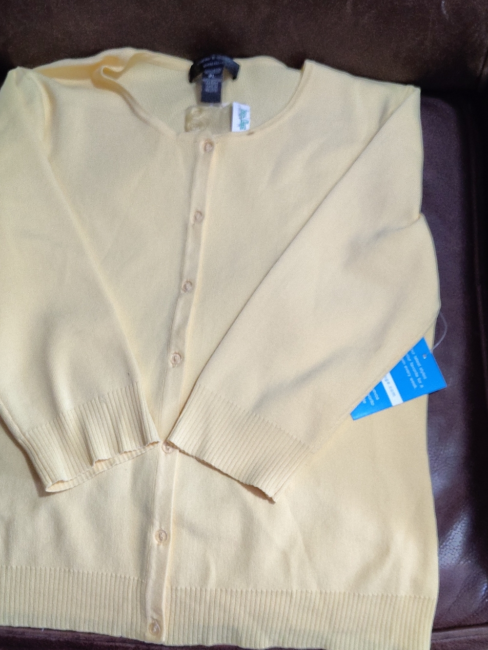 Cable And Gauge Petite Yellow Crewneck Button Cardigan Sweater $45